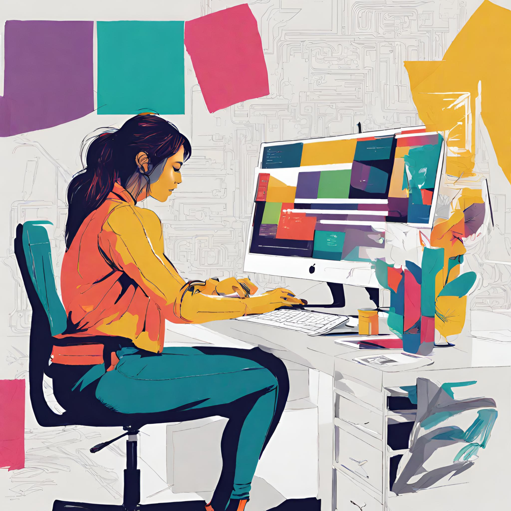 Lady sitting at desk computer